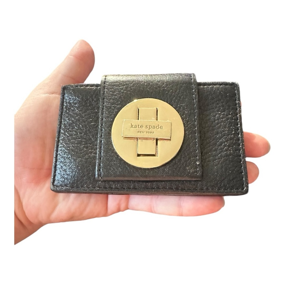 Kate Spade Abby Black Gold tone Twist Front Wallet